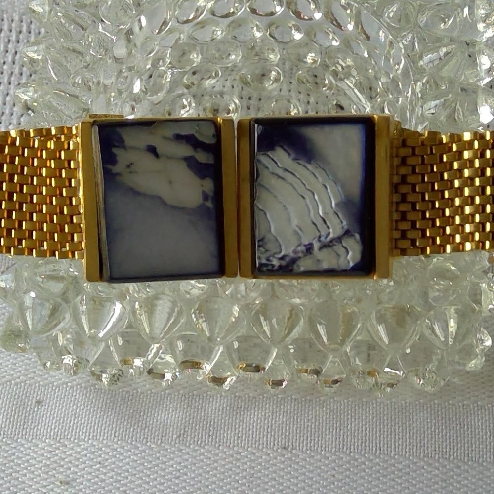 Cufflinks, Vintage, Blue Quartz Stone, Gold Link